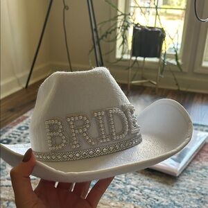 White Bride Cowboy Hat with Rhinestones